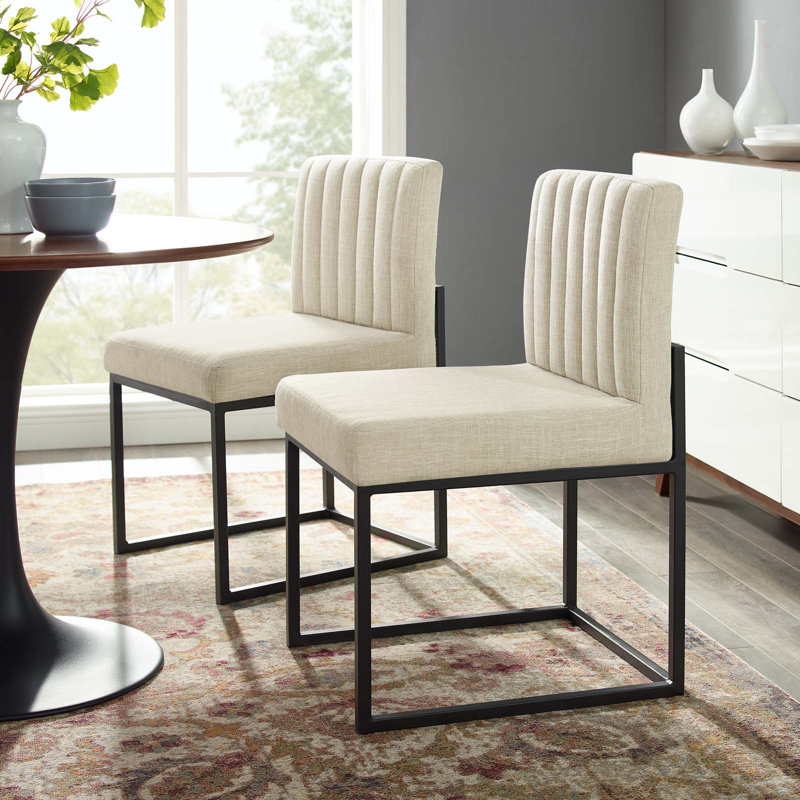 Charcoal Black Channel-Tufted Upholstered Metal Side Chair
