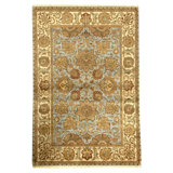 Hand Knotted Wool Oriental Area Rug in Light Blue And Ivory