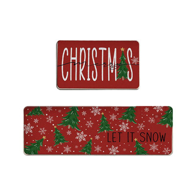  2 Pcs Christmas Kitchen Rugs and Mats for Floor Non Slide Backing Mat Merry Christmas Kitchen Decor Kitchen Rug Sets Xmas Decor 16x24in+16x48in