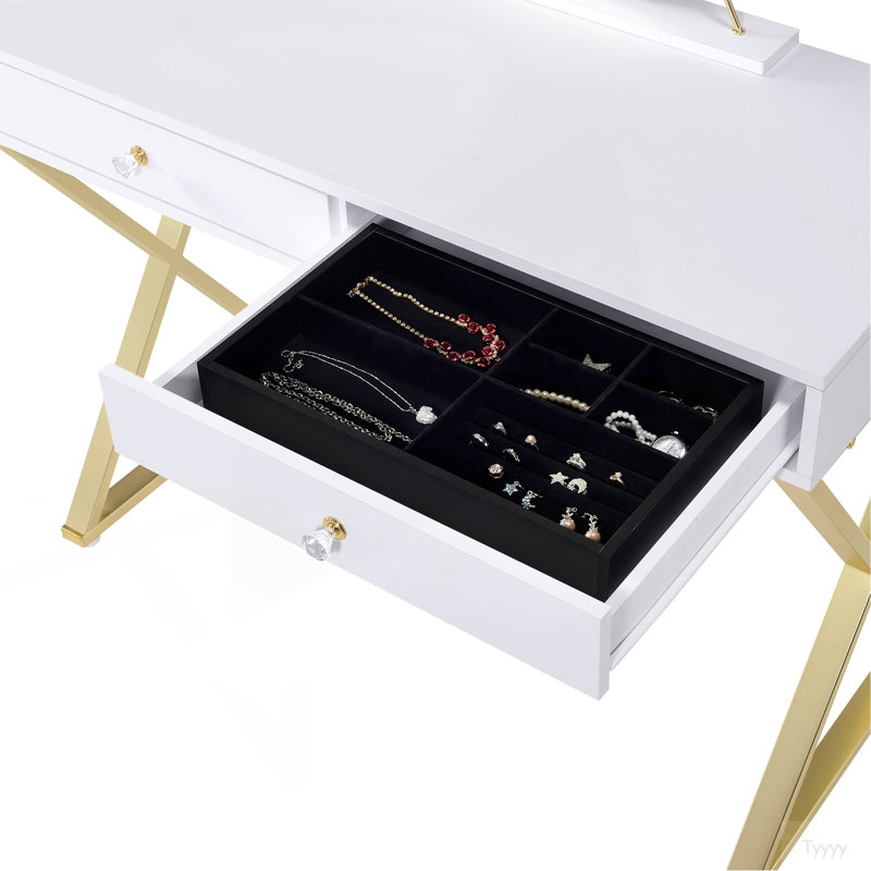Bureau de meuble-lavabo avec miroir et plateau à bijoux Coleen