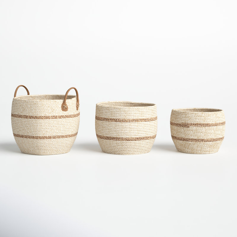 Hand Woven Round Wicker Storage Basket Set with Handles