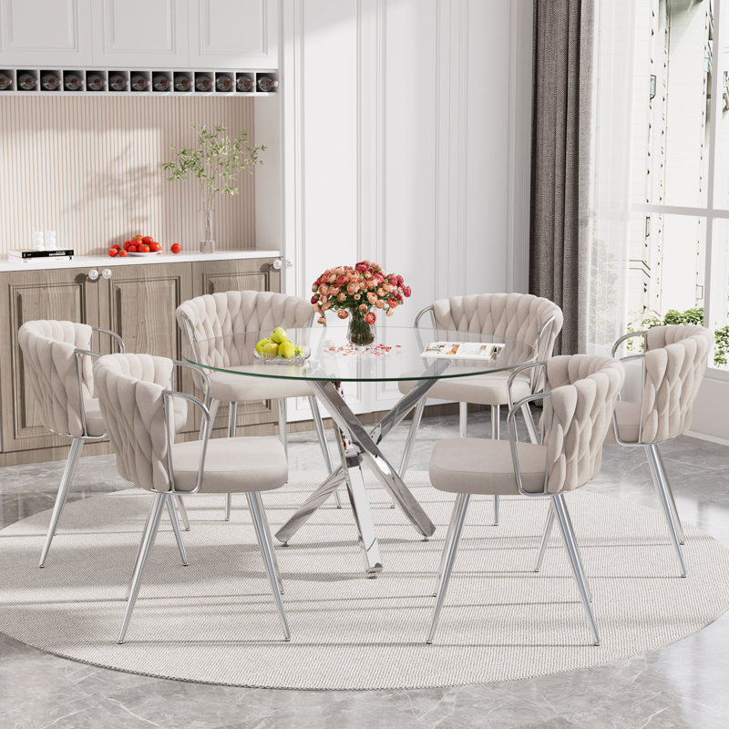 Ensemble de salle à manger 47 po, 5 pièces: table, 4 chaises, Beige, Argent argent
