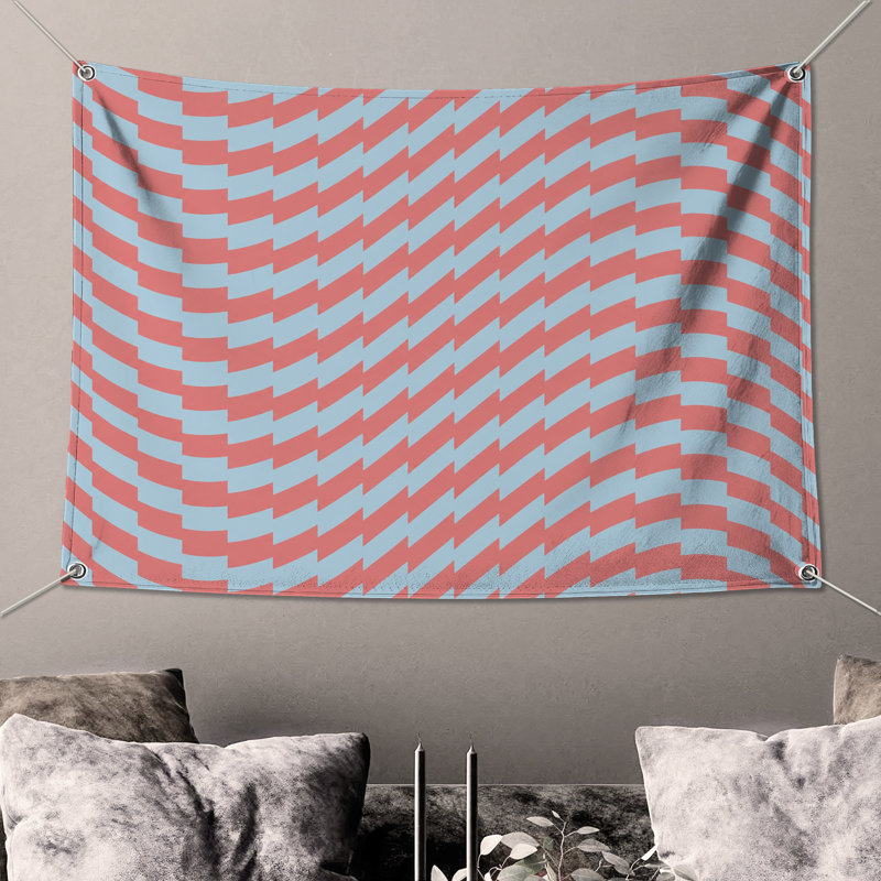 Tapisserie murale rouge zigzag - décoration murale zigzag, 50in H x60in W with 4 Grommets