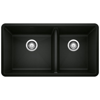 Precis SILGRANIT 33" L x 18" W Double Bowl Undermount Kitchen Sink with Basket Strainers