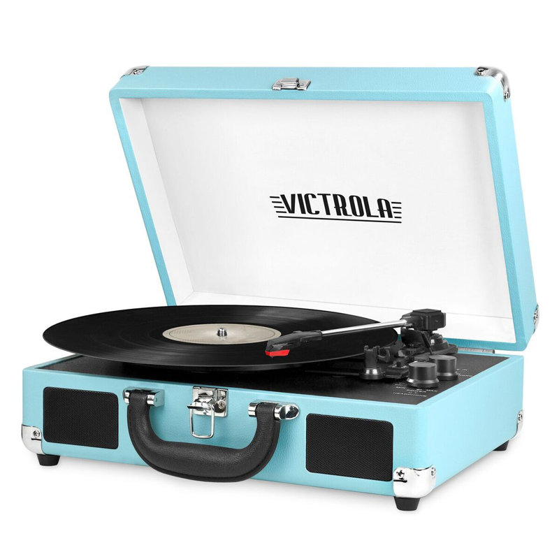 Tourne-disque décoratif avec tourne-disque 3 vitesses Bluetooth valise, Turquoise