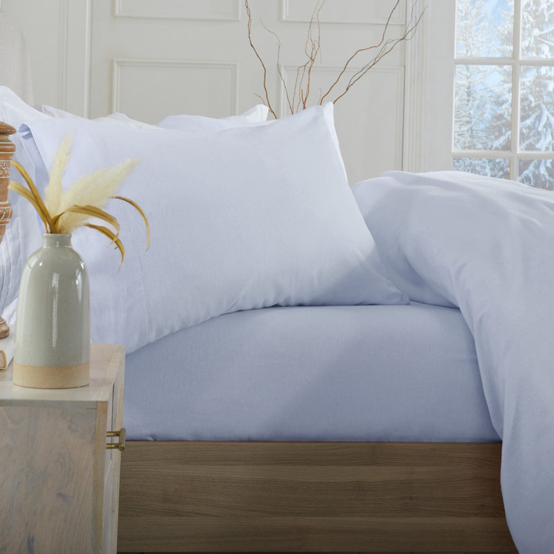 Chalet Flannel Sheet Set, Queen Sheet Set with Fitted Sheet and Pillowcases, Light Blue