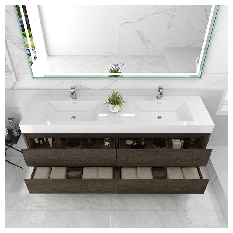 Azden 70.6" Wall-Mounted Double Bathroom Vanity Set, Smoke Oak