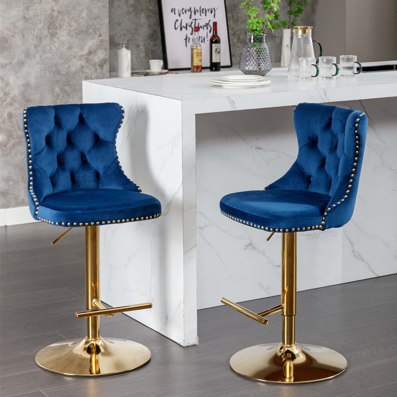 Swivel Barstools Adjusatble Seat, Modern Upholstered Bar Stools With Backs Comfortable Tufted For Home Pub And Kitchen Island, Set Of 2