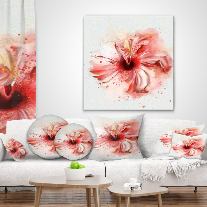 Jolie fleur d'aquarelle rose - coussin à imprimé floral, 16 po x 1 po, Coussin décoratif