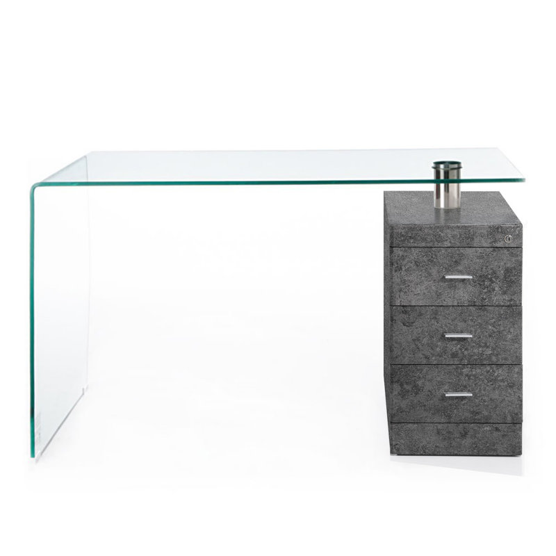 Damore Glass Solid Wood Writing Desk, Cement