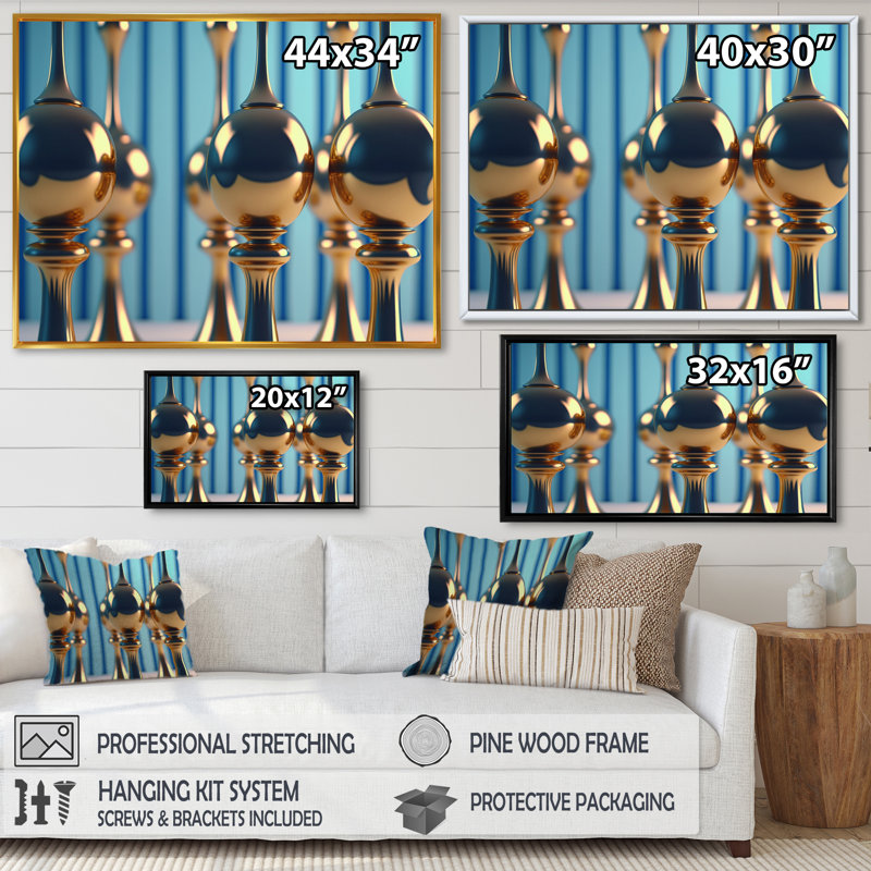 Continobe Globes in Gold and Mystery Blue II - reproduction sur toile, H 30 po x l 40 po x P 1,5 po