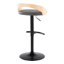 Tabouret réglable avec pivot en métal noir, bois naturel et similicuir gris avec repose-pieds arrondi en T - ensemble de 3-129203222-129203219