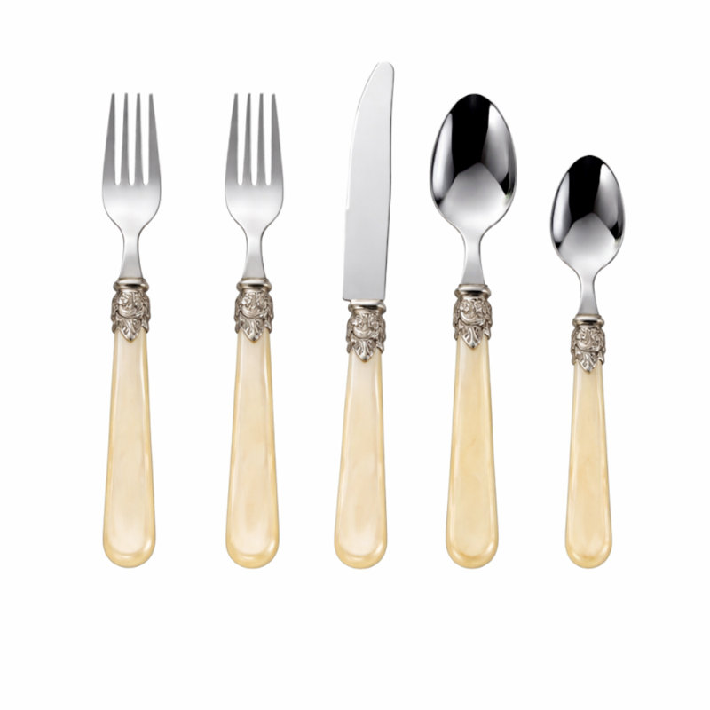 Ivory Pearlized Five Piece Flatware Set