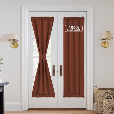 NICETOWN Linen Door Curtain 80 Inches Long For French Front Door, Privacy 100% Blackout Thermal Insulated Window Covering For Kitchen Bathroom, Sidelight Curtains, 1 Panel, Caramel, 25" Wide
