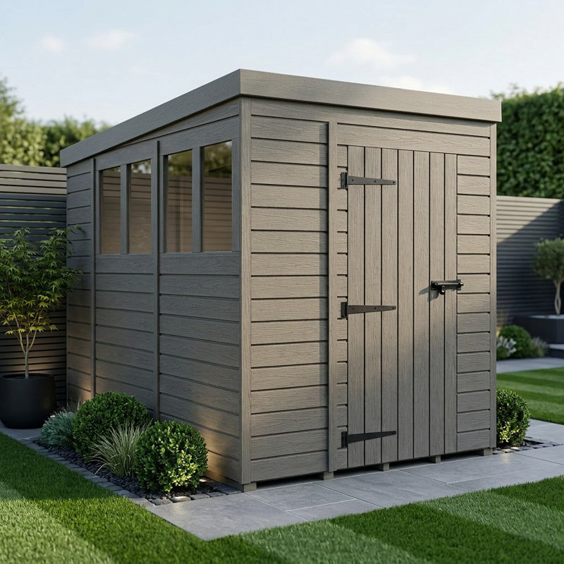 Total Sheds 6ft x 10ft Composite Pent Garden Shed - Single Door - With Windows - EPDM Rubber Roof - UK Manufactured