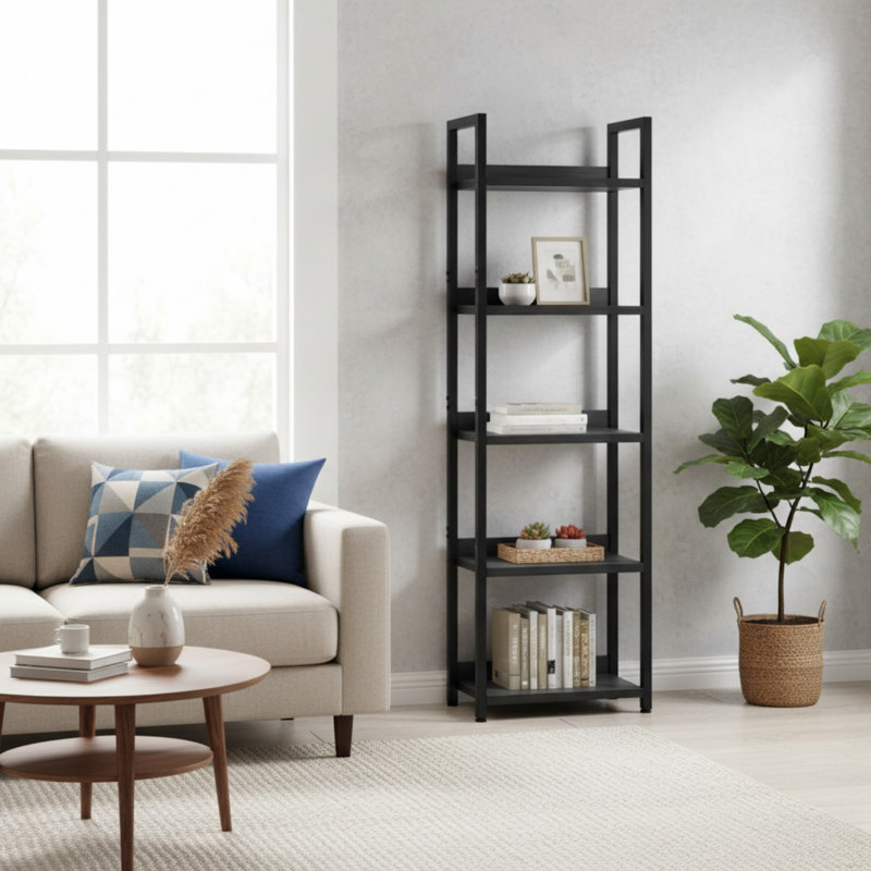 5 Tier Bookshelves, Black, Black