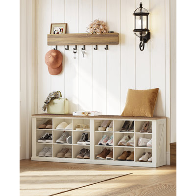 Banc de rangement pour chaussures Farmhouse, banc de rangement pour chaussures d'entrée, compartiments à chaussures en bois élargis, bancs à chaussures pour vestiaire, salon, blanc antique
