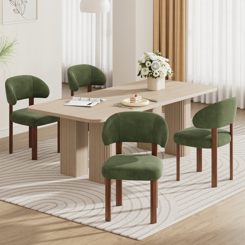Chaises de salle à manger modernes rembourrées avec dossier incurvé et pieds en bois massif, Vert