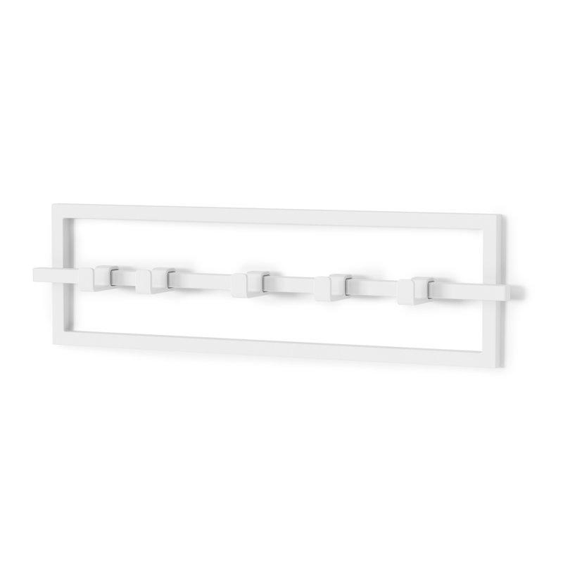 White Steel Wall-Mounted Hook Rail with 5 Adjustable Hooks