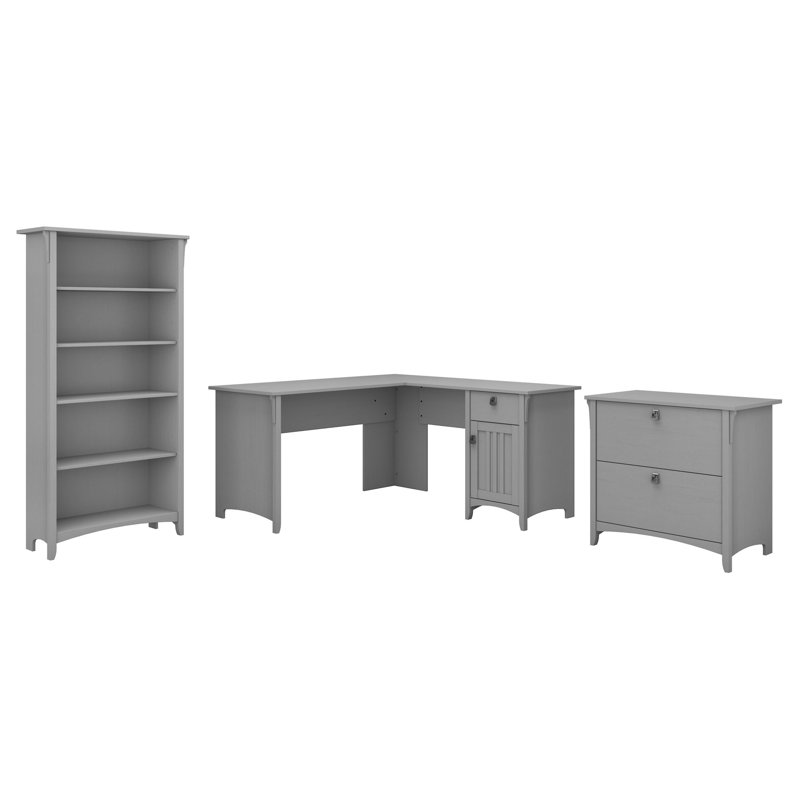 Khadesha 3 Piece Computer Desk Office Set with Bookcase, Cape Cod Gray