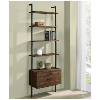 Wendell Walnut 4-Shelf Storage Wall Bookshelf
