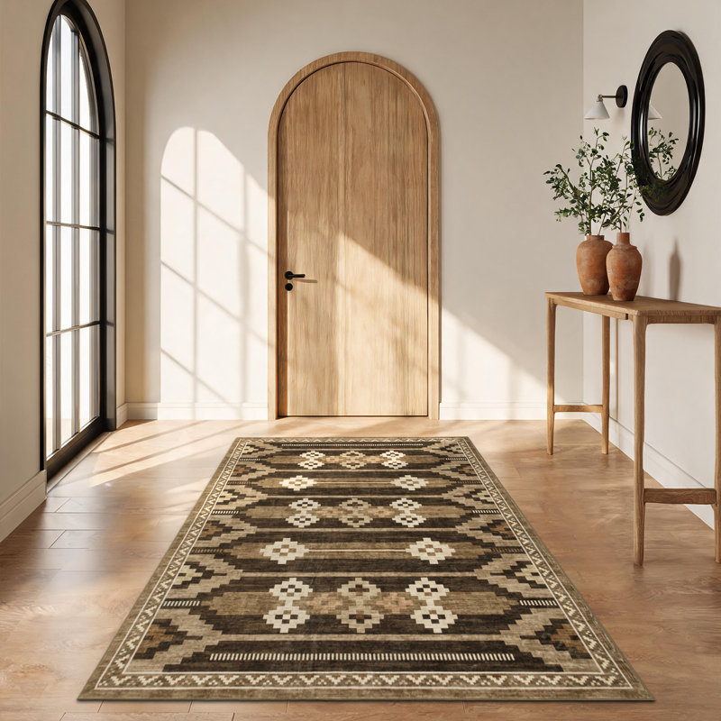 Tapis sud-ouest 5 x 7 po, tapis antidérapant, lavable et antidérapant, Brown