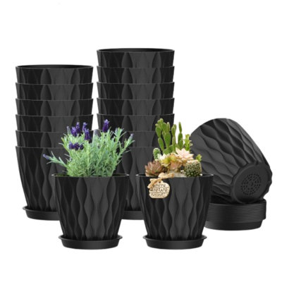 4 Inch Black Plastic Planter Pots Set Of 16 With Trays
