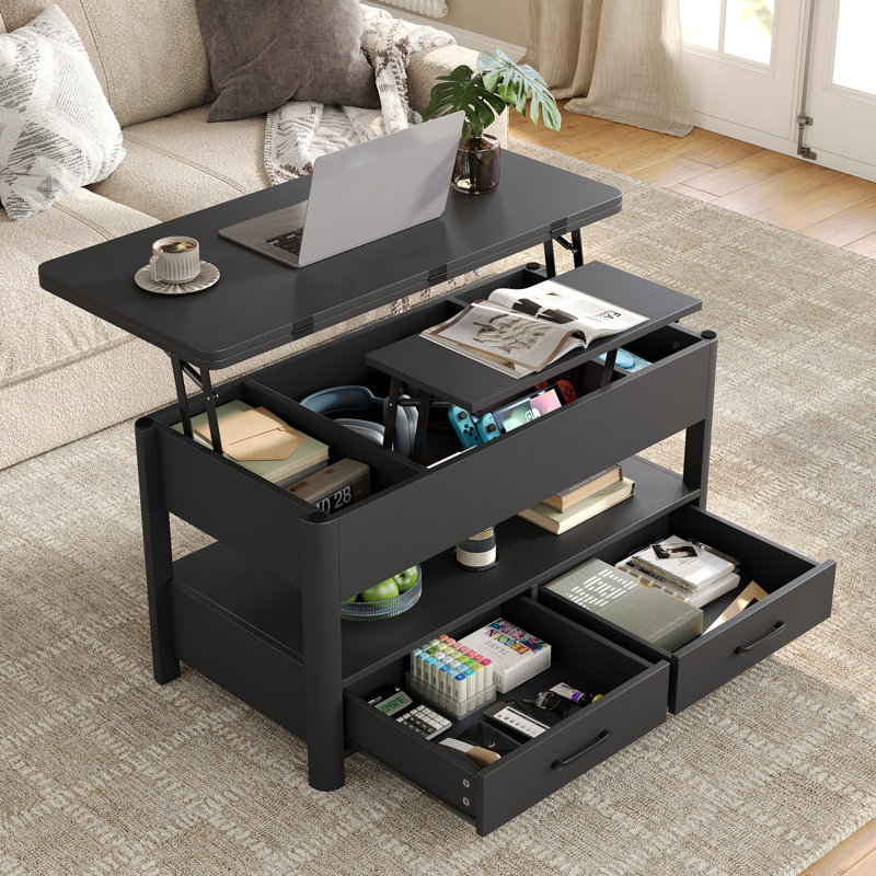 Lift Top Four Leg Coffee Table with Storage, Black