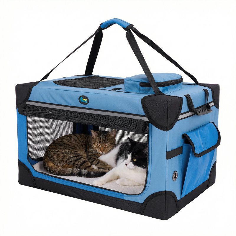 Cage de transport pliable pour chien ou chat, 61 x 41 x 41 cm, bleu