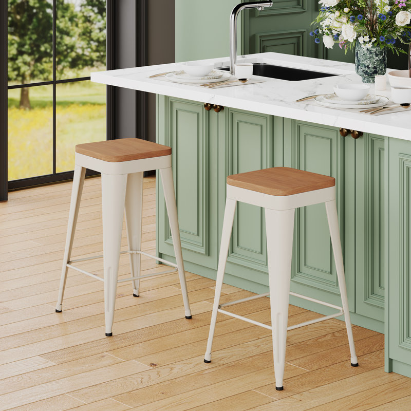 Comptoir et tabourets de bar en métal, Blanc, Tabouret de comptoir (siège d'une hauteur de 26 p