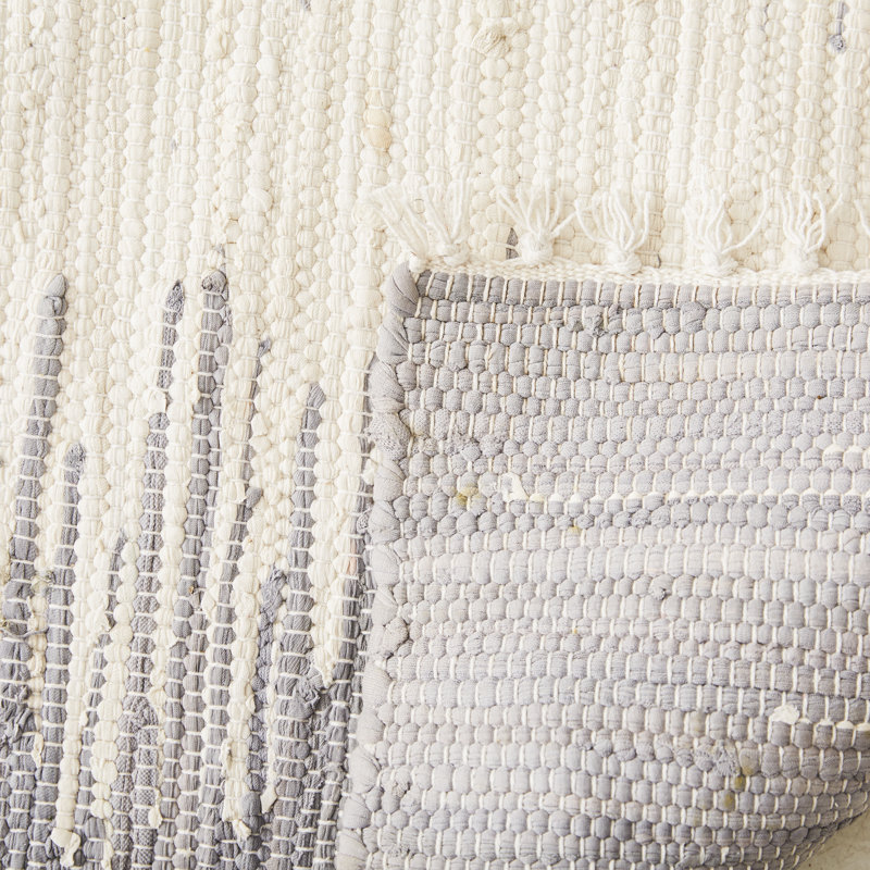 Tapis gris rayé 100% coton tissé à plat à la main Cayman, Rectangle 10 pi x 14 pi
