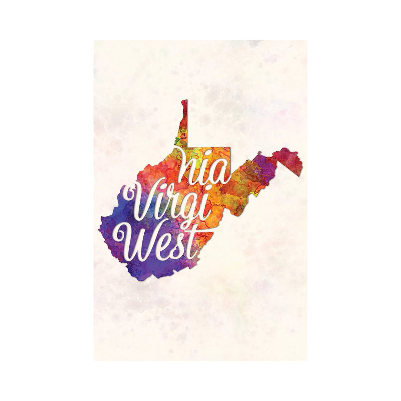 West Virginia US State In Watercolour Text Cut Out by Paul Rommer - Wrapped Canvas Painting, 101.6cm H x 66.04cm W x 1.91cm D