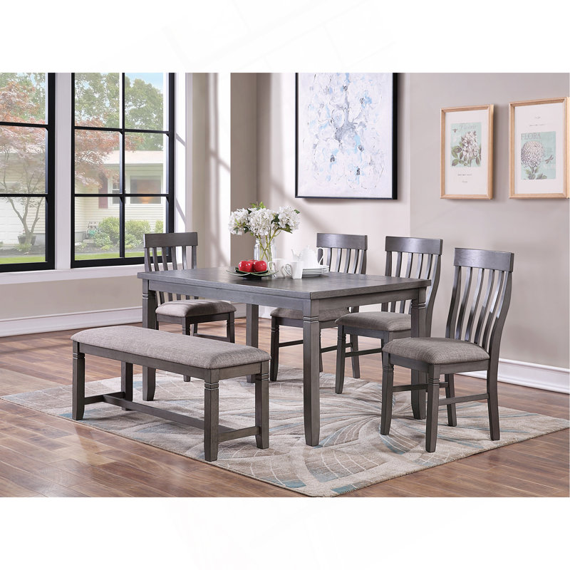 Dining Room Furniture Simple 6Pc Set Dining Table 4X Side Chairs And A Bench Solid Wood And Veneers