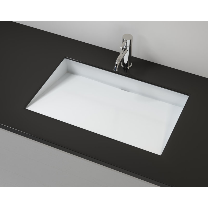 Badeloft 25.2" x 16.1" Rectangular Stone Resin Undermount Ramp Bathroom Sink UB-04-L-G in Glossy White, Glossy White