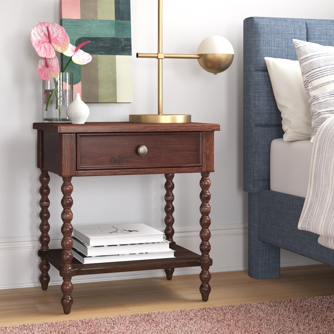 Beckett Turned Wood Spindle Nightstand with Drawer & Shelf Madison Park Signature Color: Morocco Brown