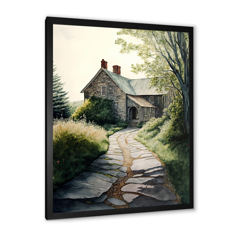 Charmante cabane et chemin III - Impression sur toile, Cadre noir, H 20 po x l 12 po x P 1 po