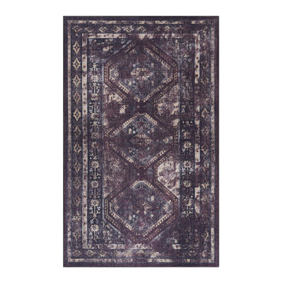 Black+Burgundy Washable Area Rug