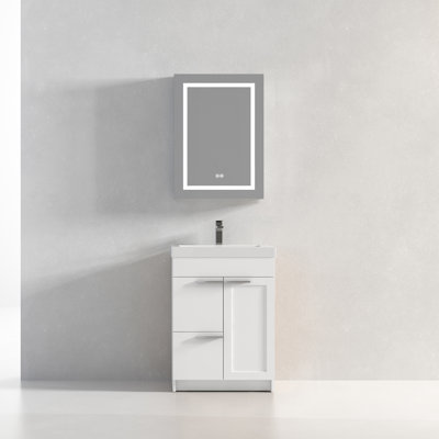 Meuble-lavabo mural de 24 po avec lavabo en acrylique Doverspike - Armoire murale moderne avec portes à fermeture en douceur, tiroir et finition résistante à l'humidité