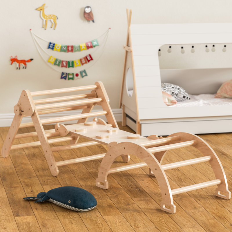 5-in-1 Foldable Pikler Triangle Set for Toddlers with Arch Climber Rocker Jungle Gym