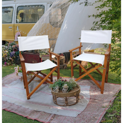 2Pcs Folding Wooden Chairs With Canvas Seat In White. And , Made 100% Populus Wood. Breathable Easy To Clean Canvas. High Bearing Capacity For All Users. Foldable Handling Storage. Suitable Various