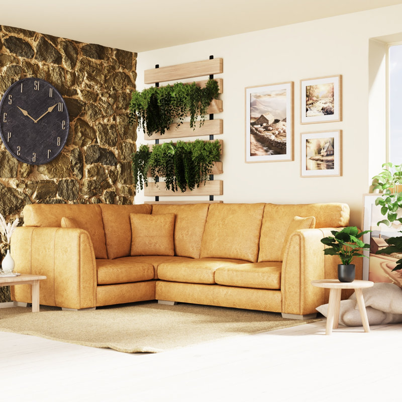 Bablu 4 Seater Faux Leather Corner Sofa , Tan, Left Hand Facing