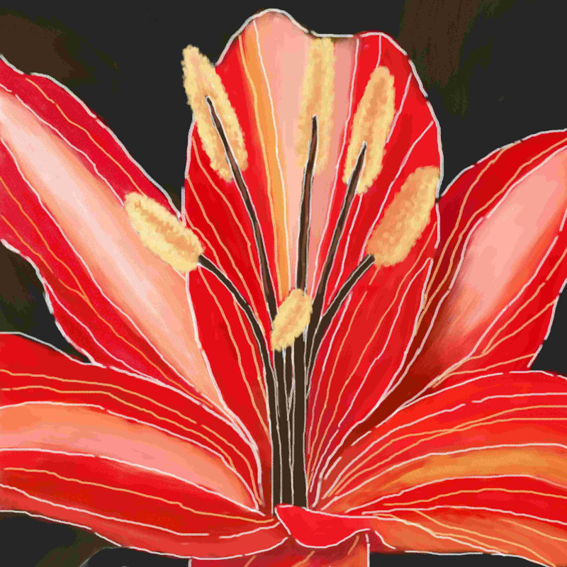 Macro peinte fleur rouge 2, H 12 po x l 12 po