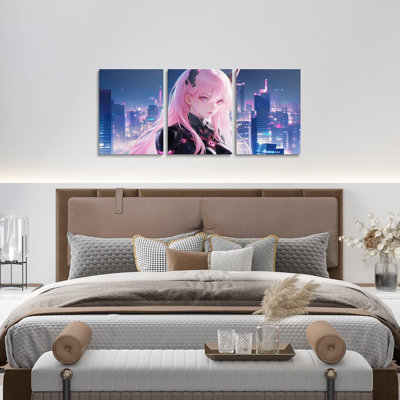 3 Pcs Japanese Anime Canvas Wall Art, Anime Girl Picture Wall Decor Kawaii Japanese Style Painting Cartoon Japan Animation Artwork Posters For Home Decorations Wall Decor 12"X 16"