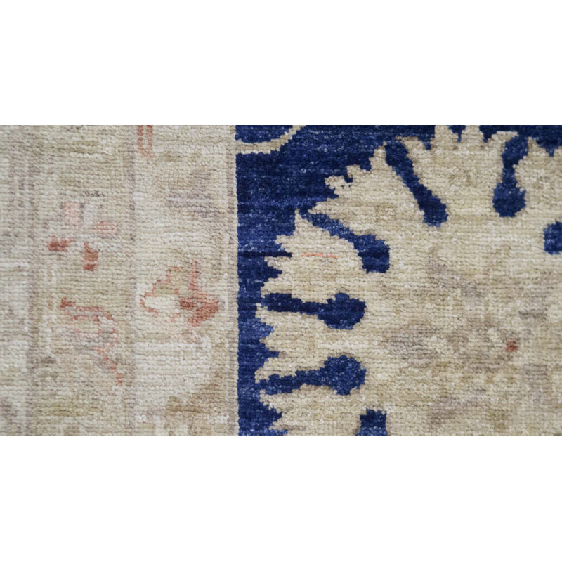 Hand-Knotted High-Quality Blue and Beige Area Rug