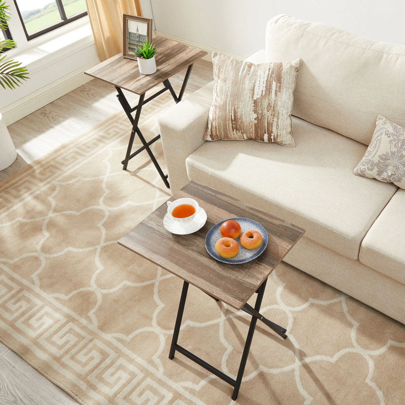 2 tables-plateaux de télévision pliables, brun rustique et noir, espace pour des espaces limités, portable facile à plier, style pliant attrayant, petites maisons, pliable