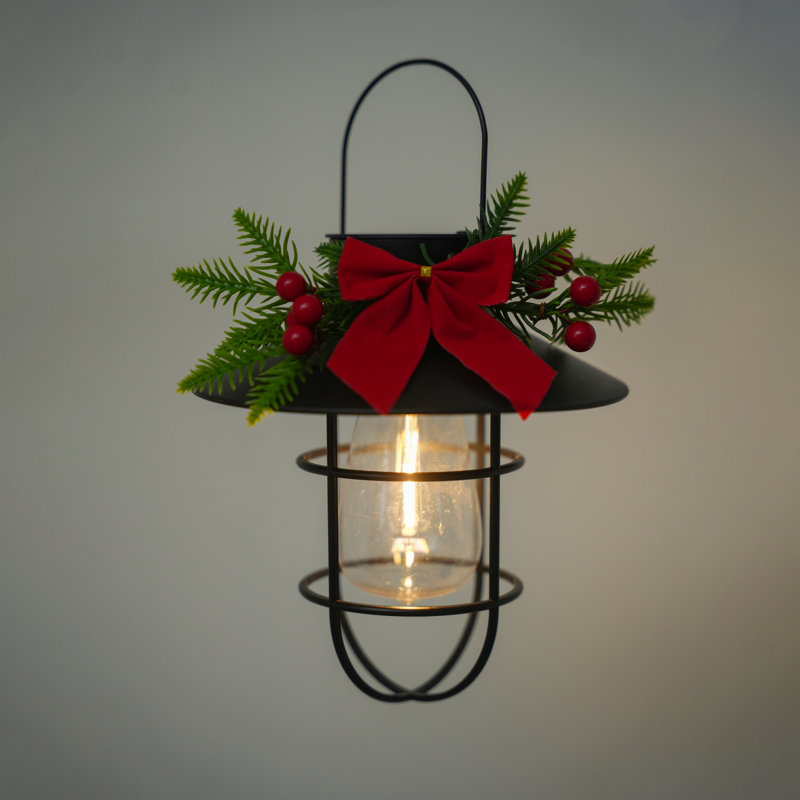 2 lanternes solaires en plastique pour les fêtes - Décoration festive en pin et en arc, hauteur de 7,7 po, chargement automatique