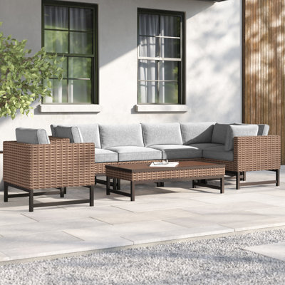 Ensemble de conversation modulaire en rotin 7 pièces avec coussins Hesse