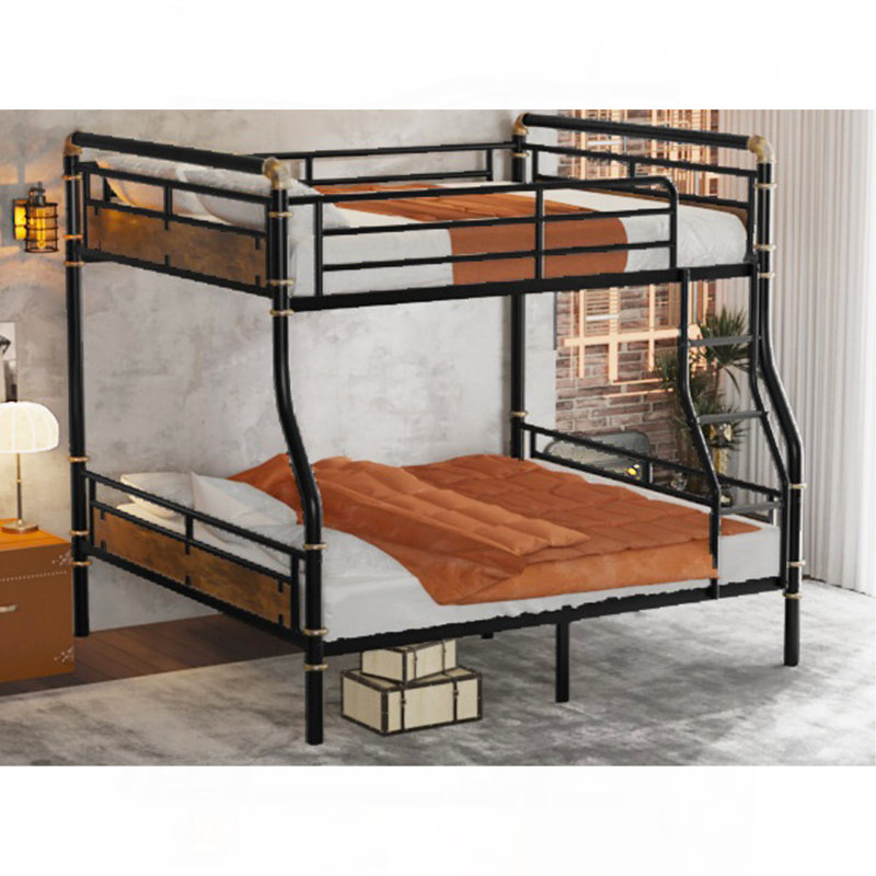 Full XL Over Queen Metal Bunk Bed, Industrial Detachable Bunkbeds With Safety Guard Rails For Teens, Black