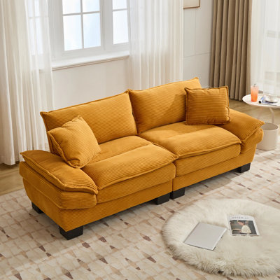 Renville 84" Upholstered Pillow-Top Arm Loveseat Sofa with 2 Throw Pillows