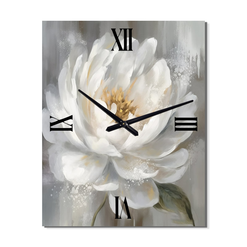 Horloge murale pivoines blanches et grises, H 28 po x l 12 po x P 1 po